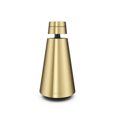 Beosound 1 kabelloser Lautsprecher in Brass Tone mit Bang & Olufsen Logo