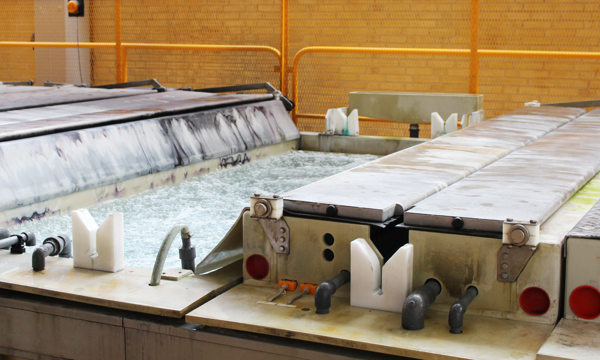 Aluminium baths close up in the bang and Olufsen factory in Struer Denmark