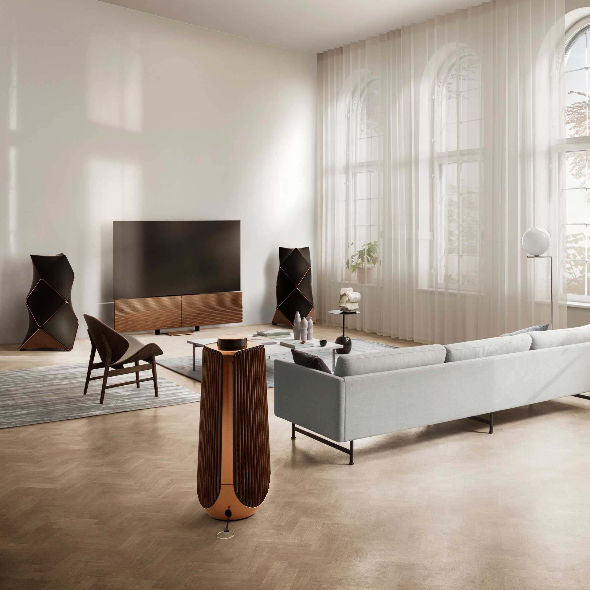 Beovision Harmony and a pair of Beolab 90 and a pair of Beolab 50 in a home theatre system setup