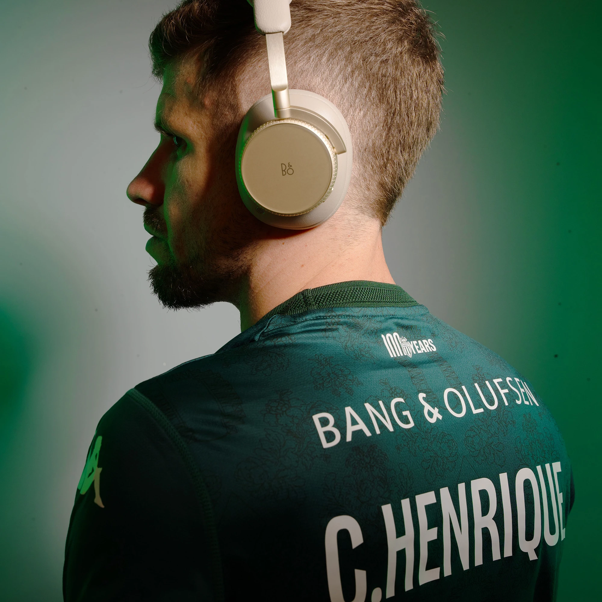 AS Monaco player Henrique holding Beoplay H100