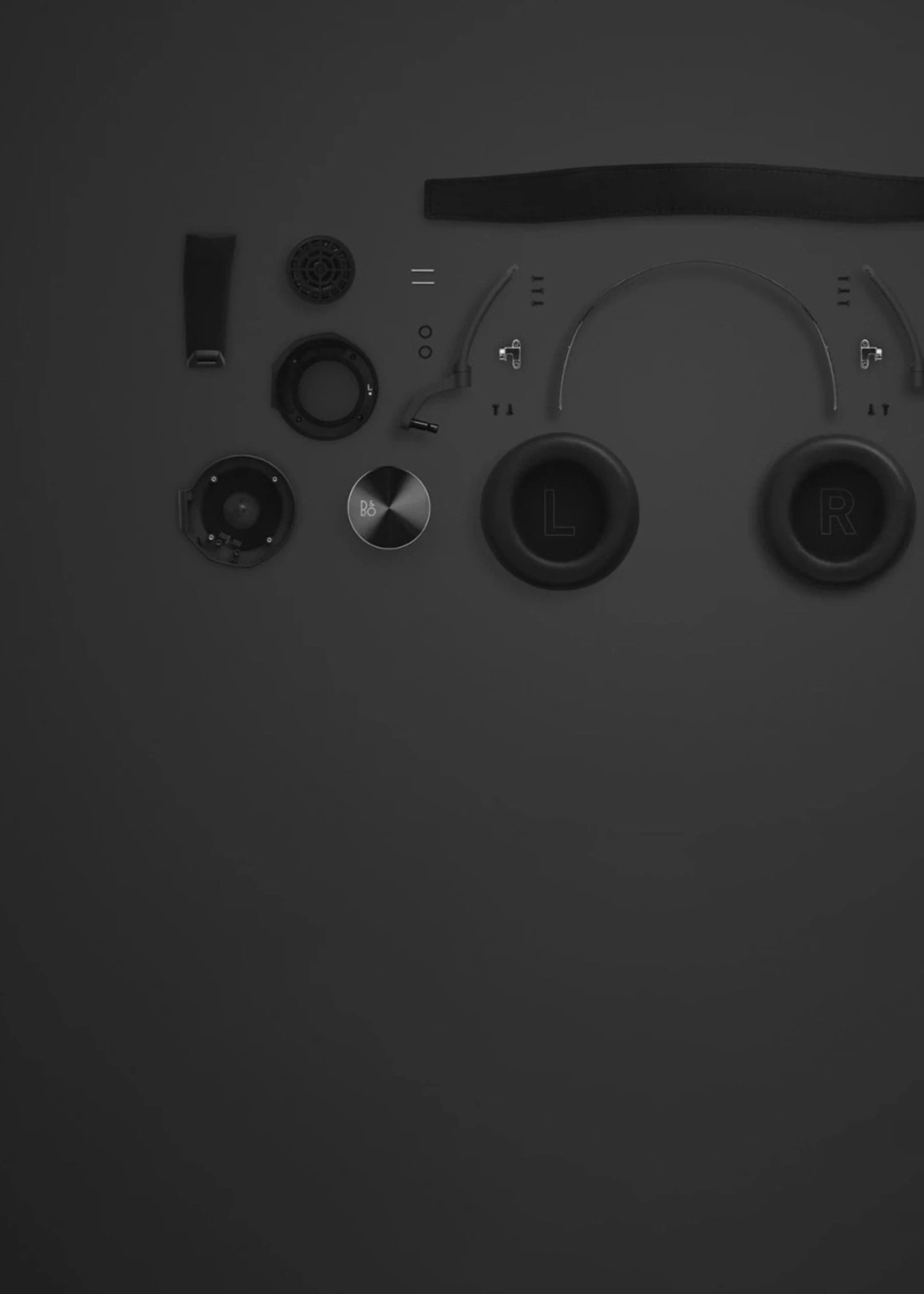 Deconstructed Beoplay HX with a grey background