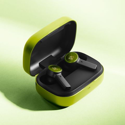 Beoplay EX Atelier Editions earbuds and case in the colour Lime Green
