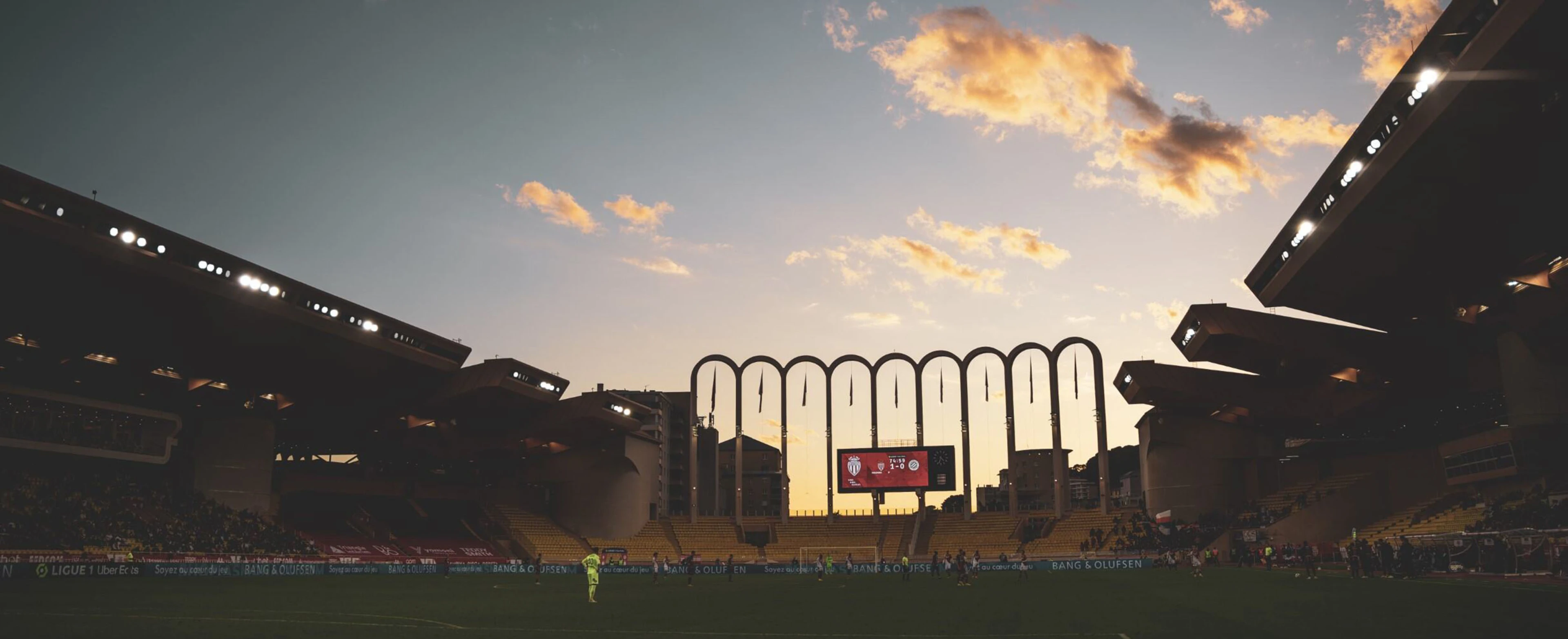 AS Monaco stadium in sunset