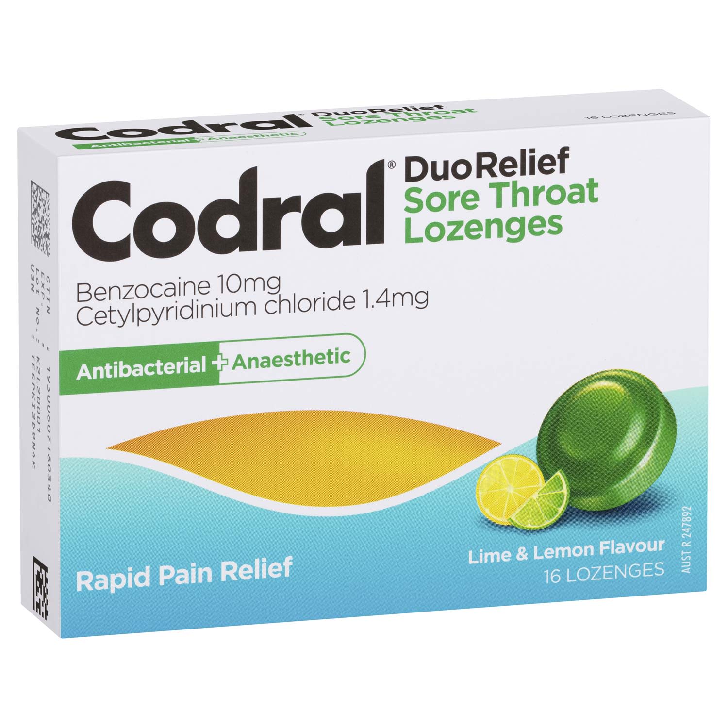 CODRAL® DuoRelief Sore Throat Lozenges Lime & Lemon