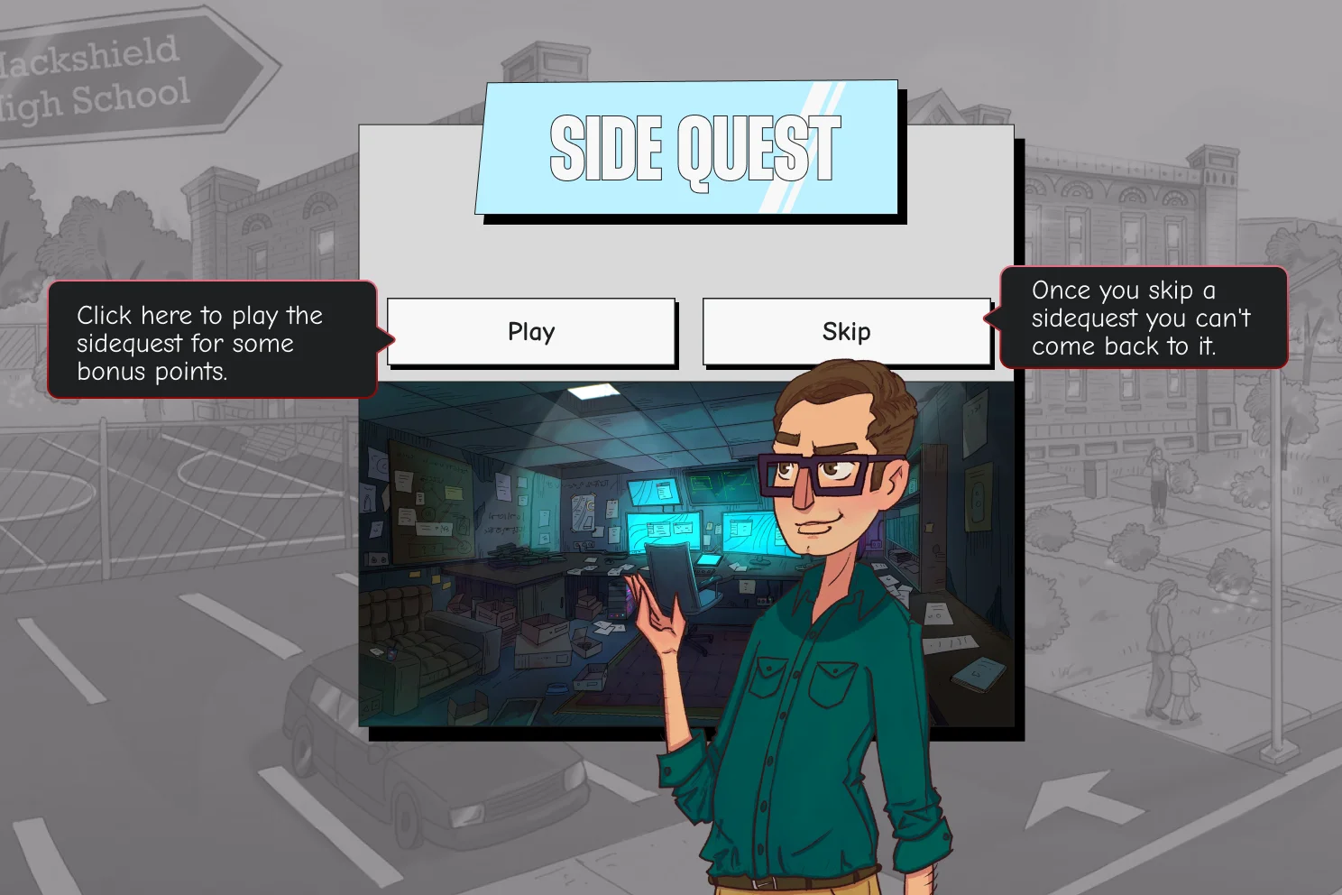 A screenshot depicting a side quest in Cytadel, a cybersecurity game