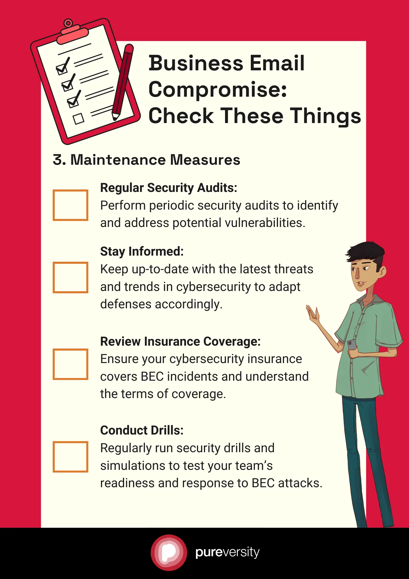 BEC checklist showing how to maintain your preventive posture against business email hijack