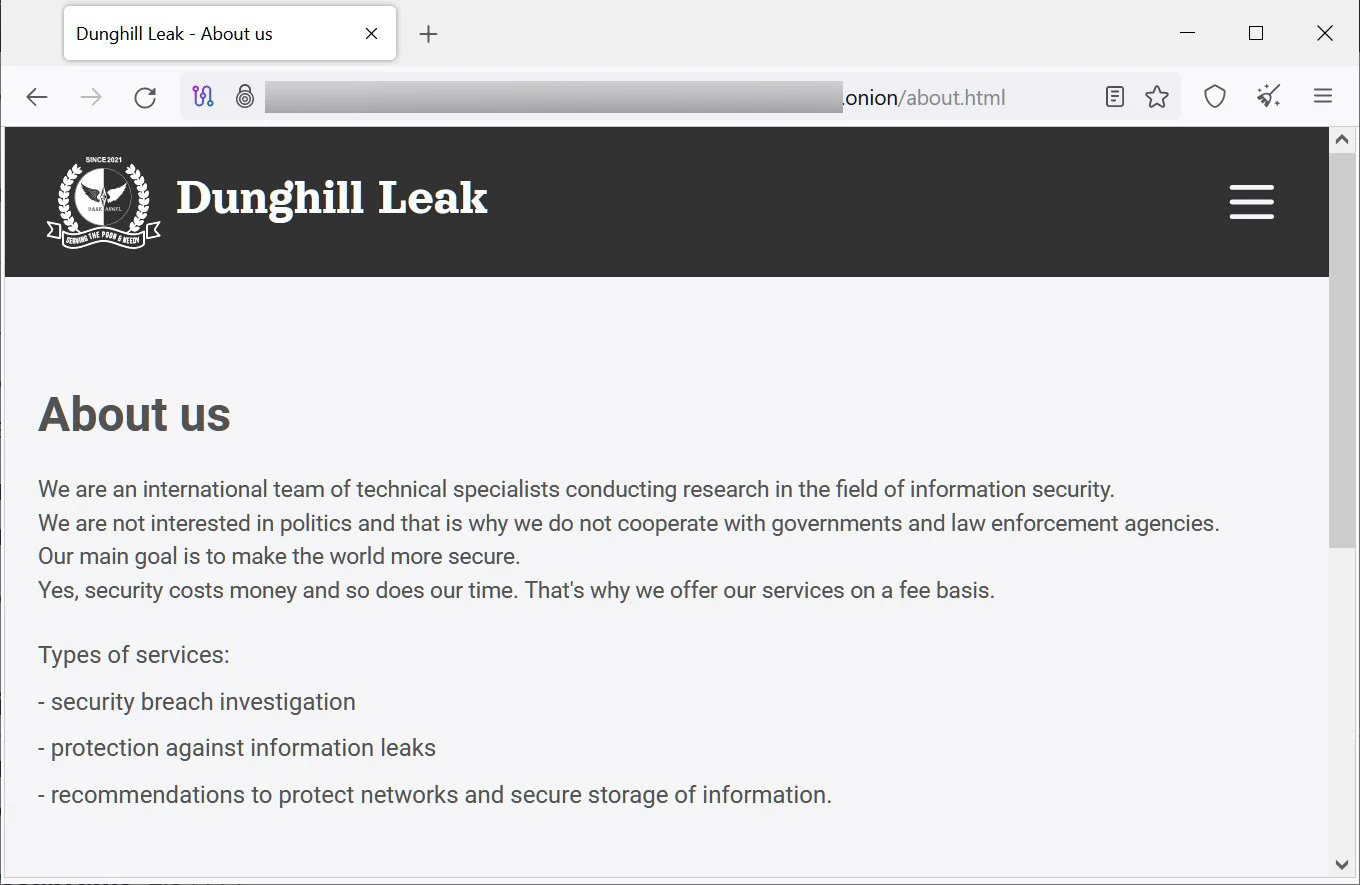 The data leaks site by Dark Angels