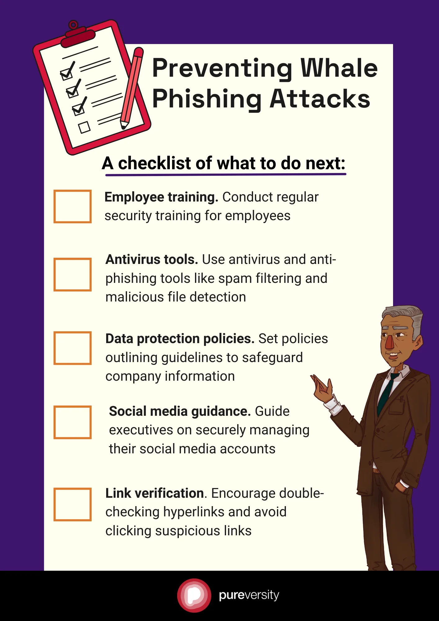 Here's a checklist of things that can prevent you from falling victim to whale phishing attacks