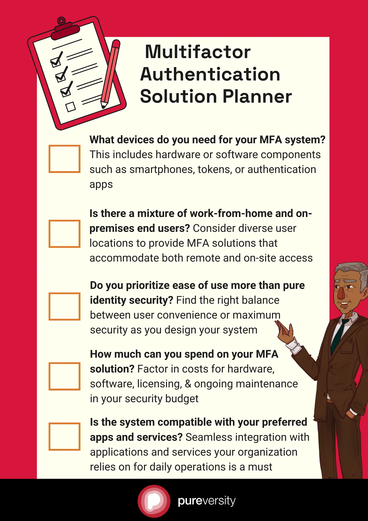 A checklist of things security administrators should consider to design multifactor authentication systems