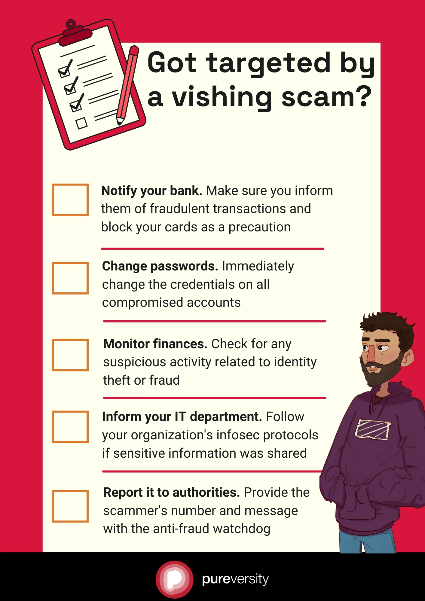 Fallen victim to a vishing scam? This checklist mentions the steps you should take to protect yourself from voice phishing.
