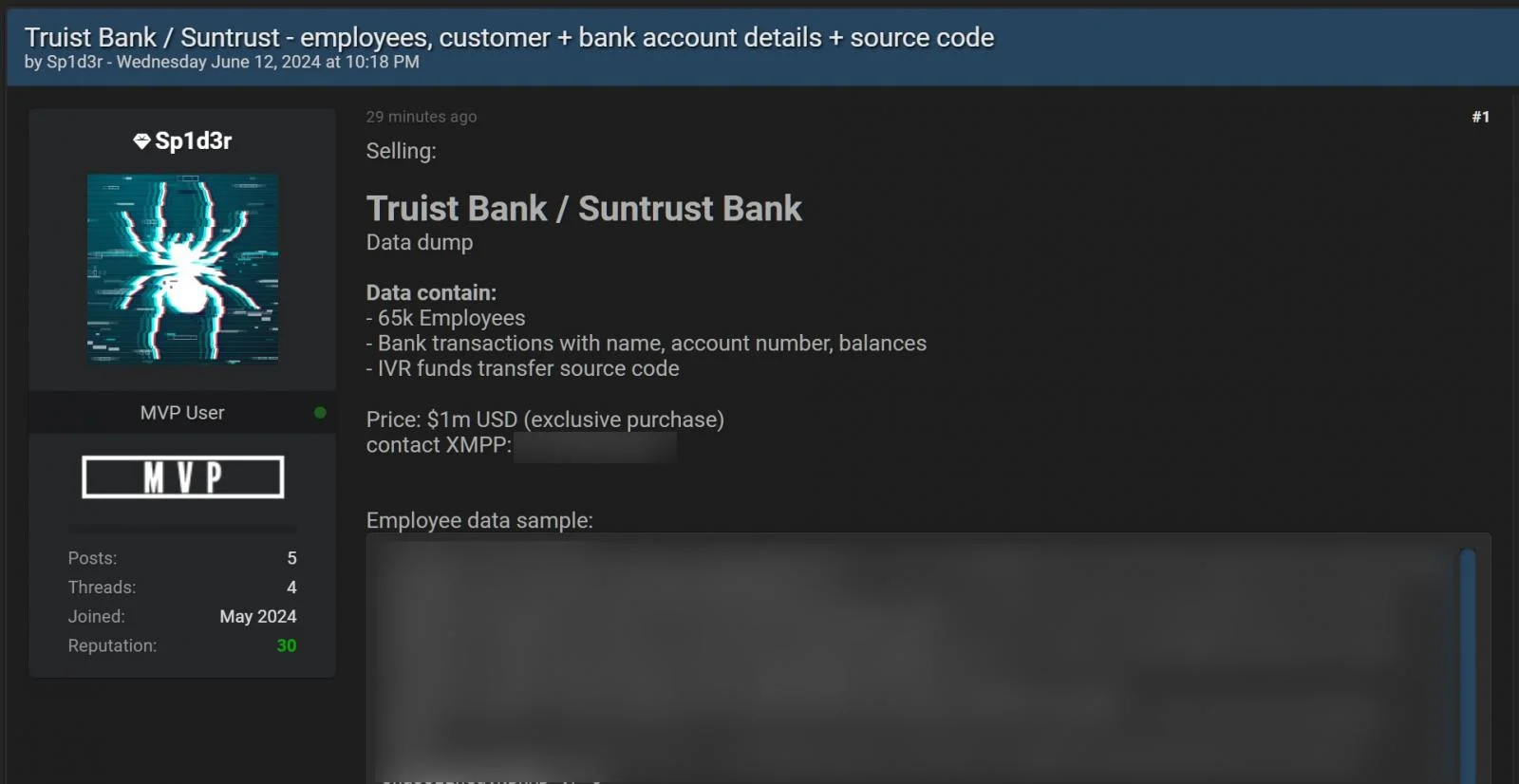 details of the data stolen as part of Truist bank breach