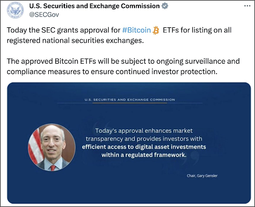 A screenshot of the now-deleted fake SEC tweet about Bitcoin ETF