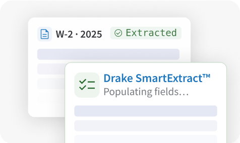 Drake SmartExtract screen showing extracted tax document data.