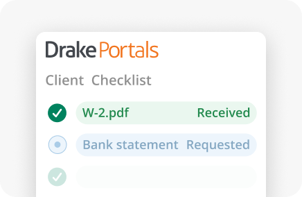 Drake Portals client checklist with received and requested documents.