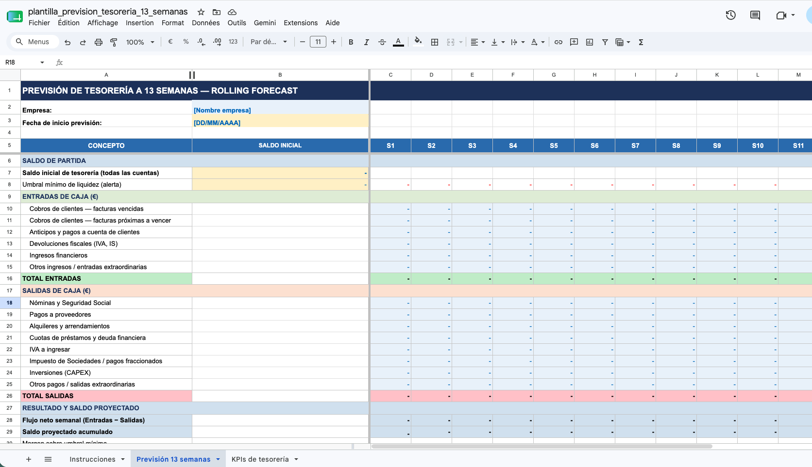 Landing page - Excel - 13 weeks cashflow forecast - Product illustration