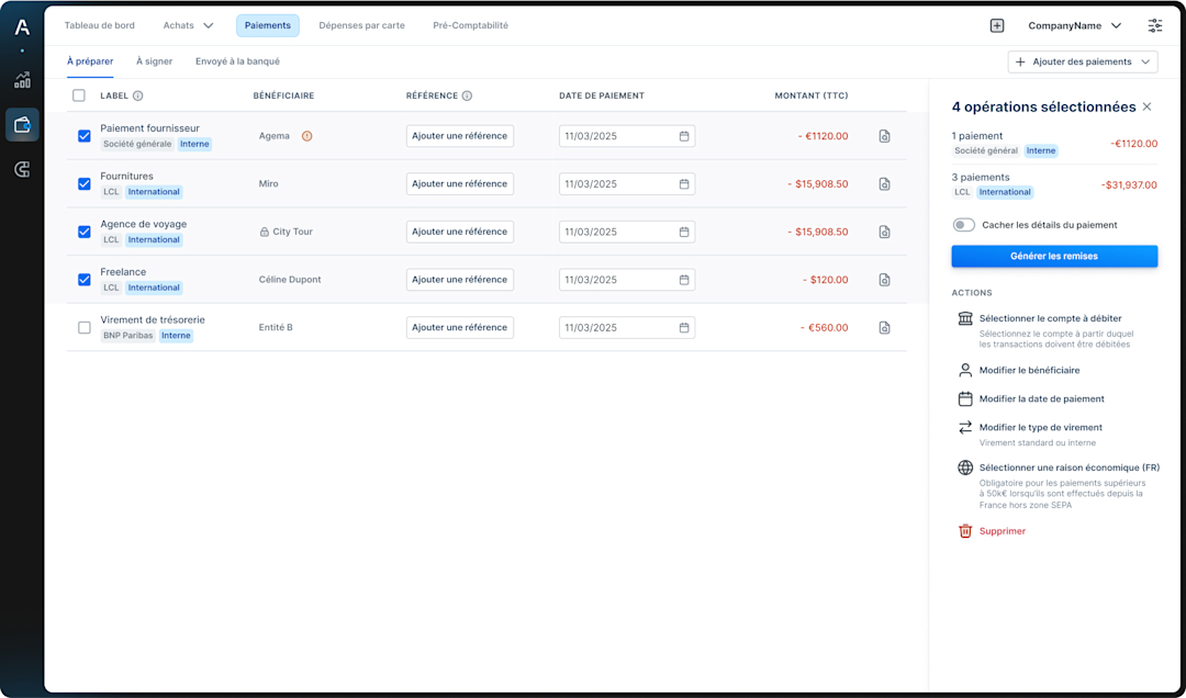 A visual showing Agicap's interface with supplier payments
