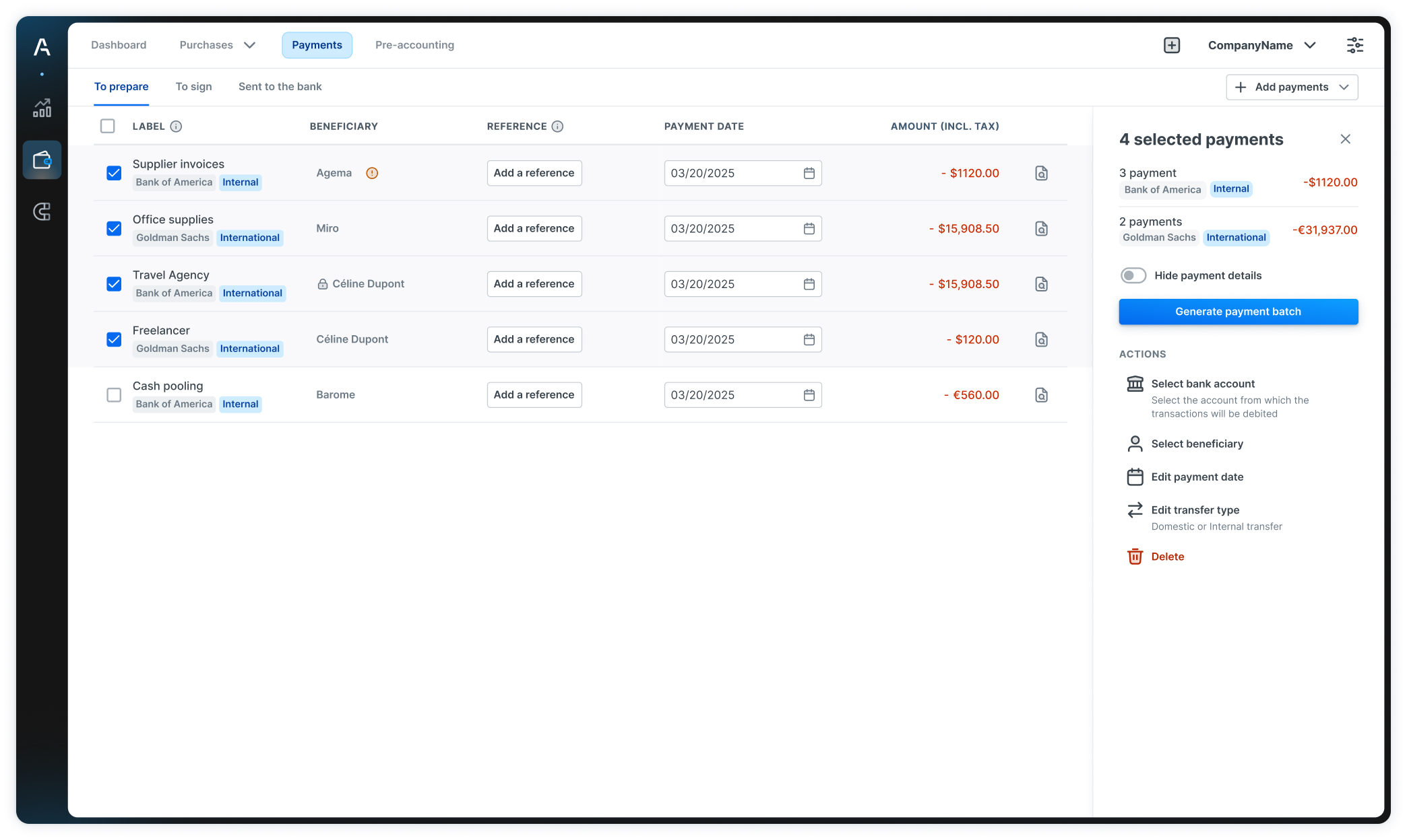 A visual showing Agicap's interface with supplier payments