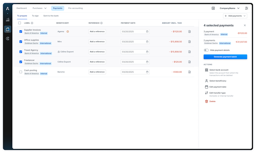 A visual showing Agicap's interface with supplier payments