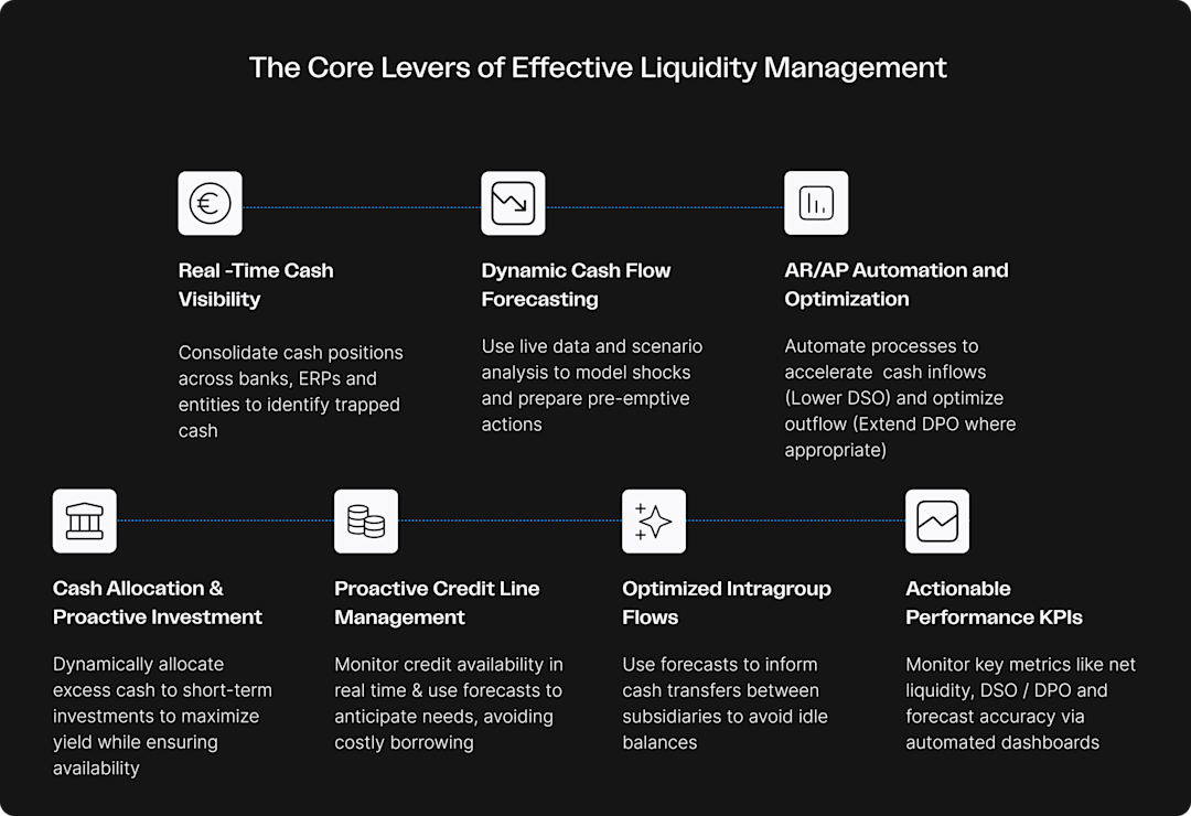 Infographics about the core levers of liquidity management