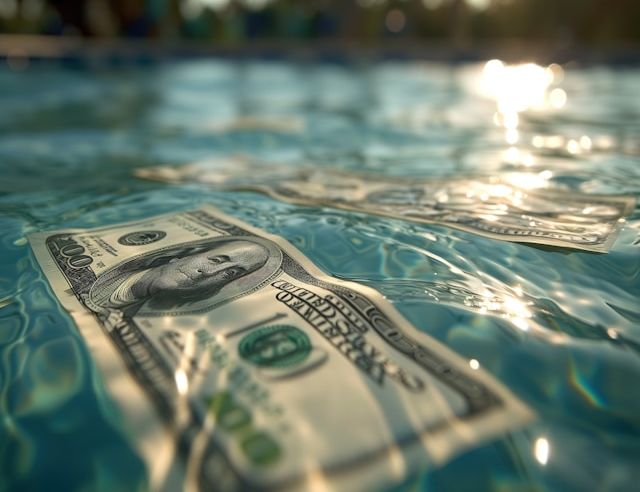 Geldschein, der im Wasser schwimmt