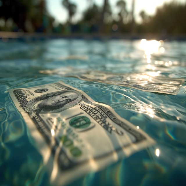 Geldschein, der im Wasser schwimmt