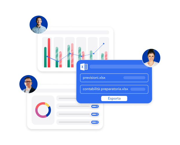 Collabora facilmente sullo stesso tool ed esporta i dati chiave per i tuoi partner.