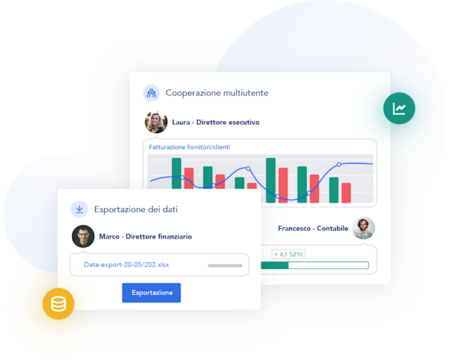 Collabora facilmente sullo stesso tool ed esporta i dati chiave per i tuoi partner.