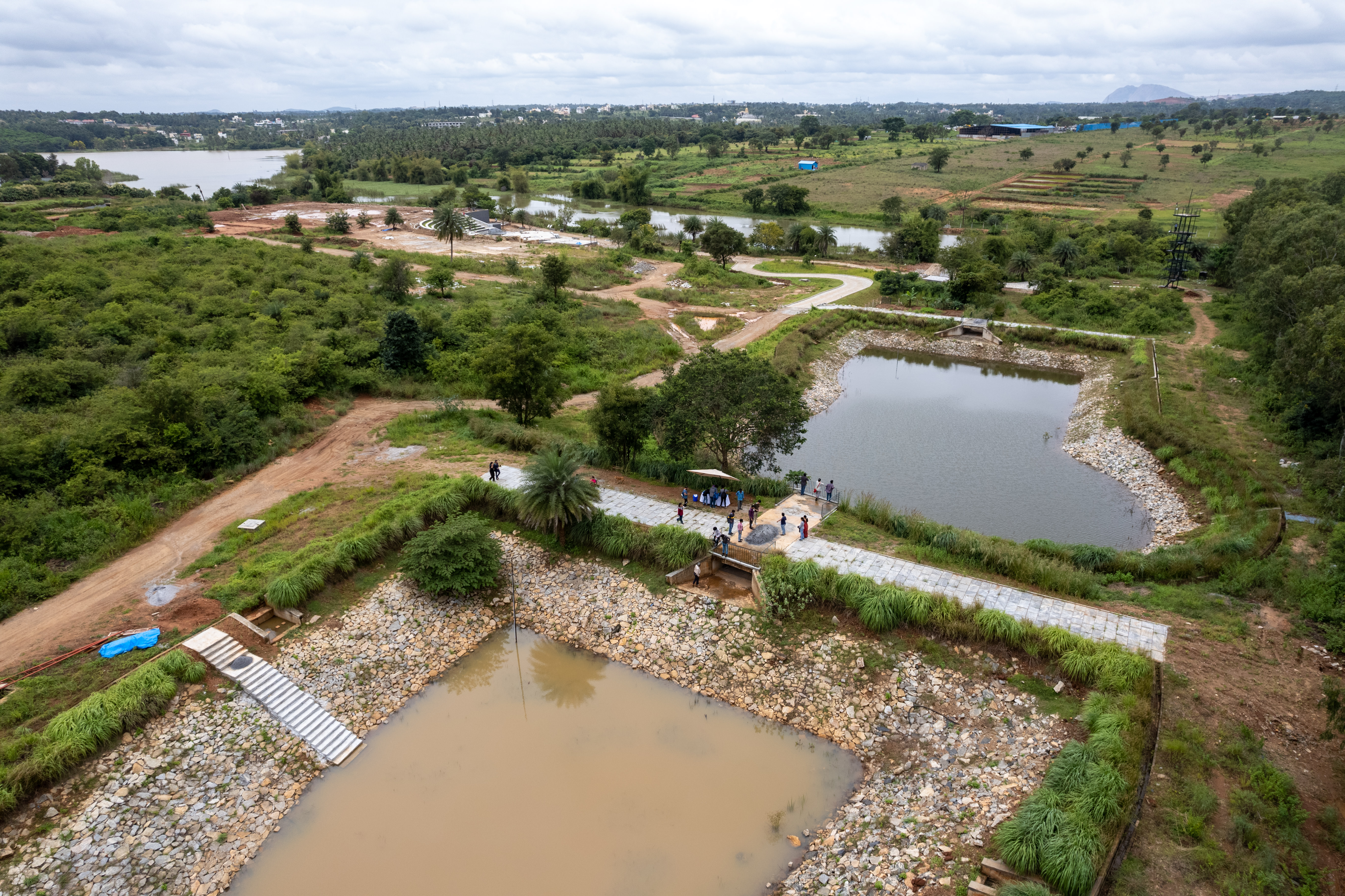 Indian countryside with ponds and pools used for rainwater 