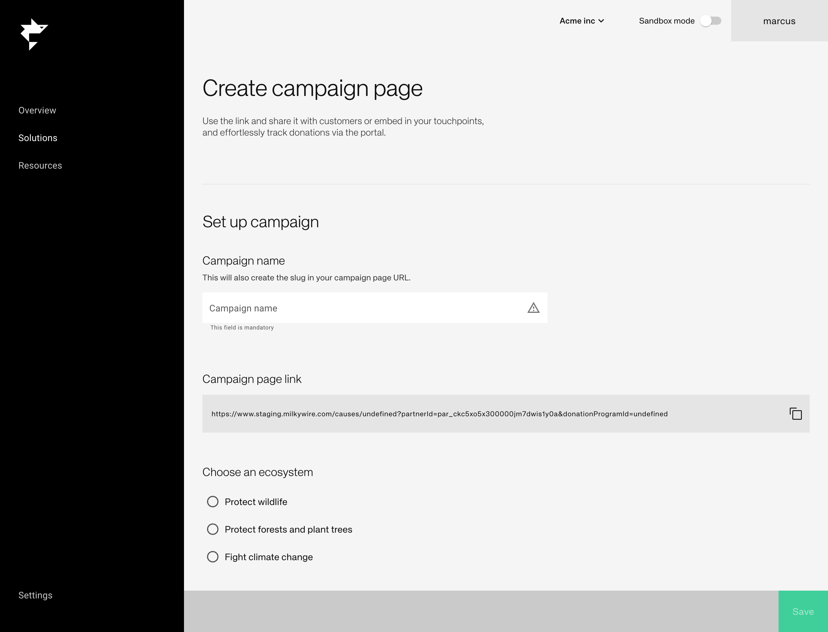 Create campaign page