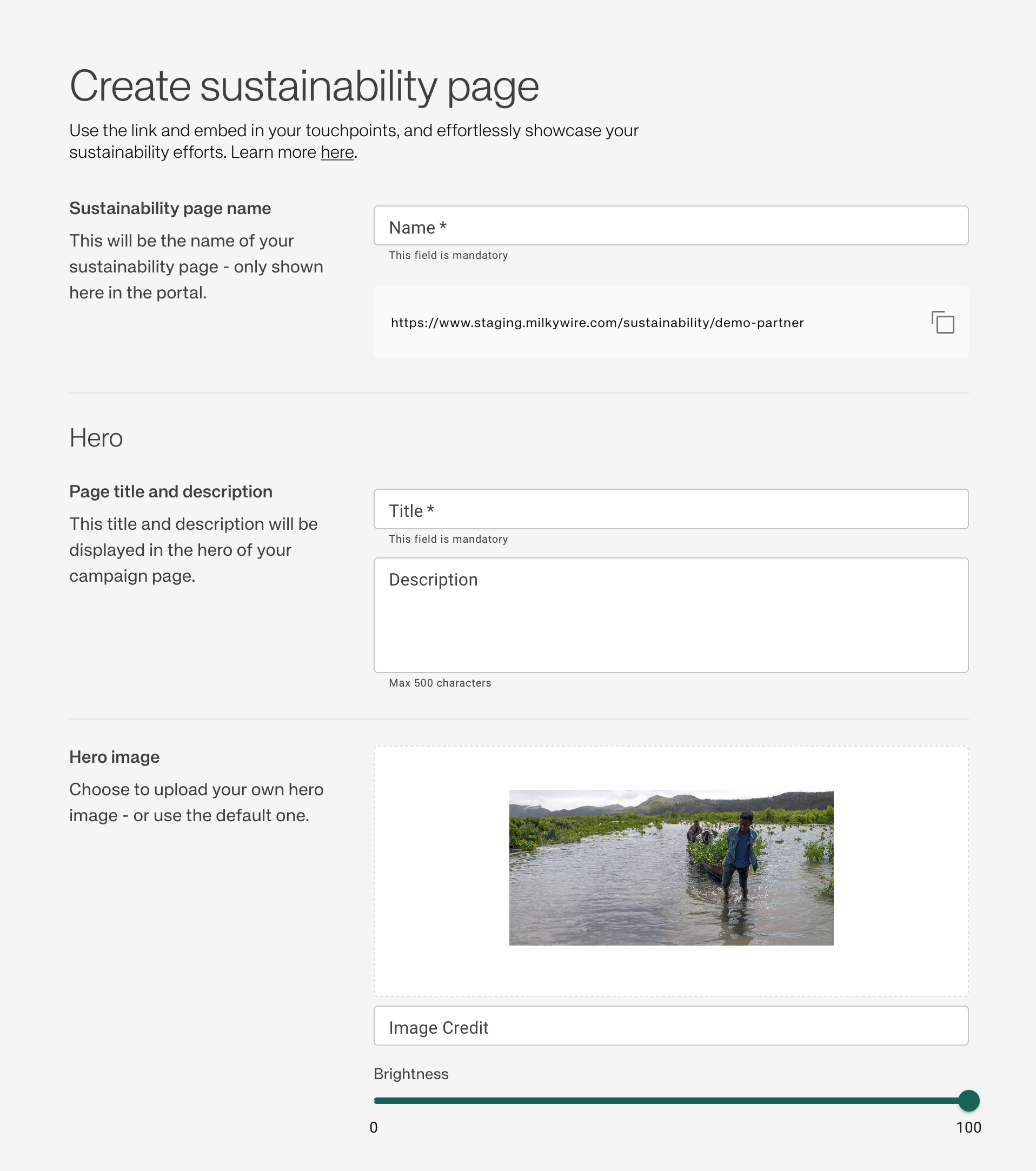 Create sustainability page