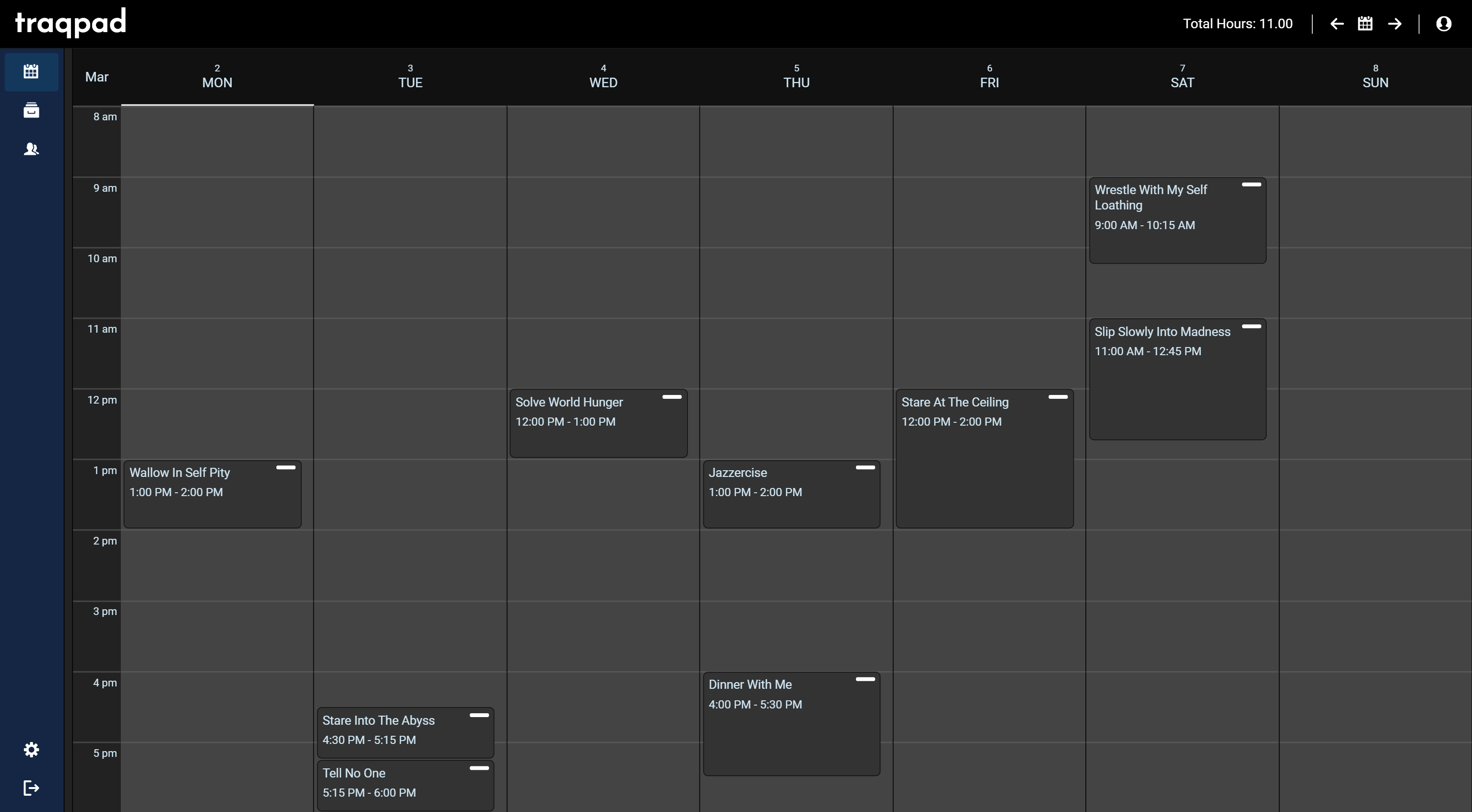 Before pivoting Traqpad to a budgeting application, I built a simple time tracker application for professionals