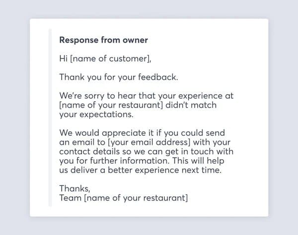 Negative review response template