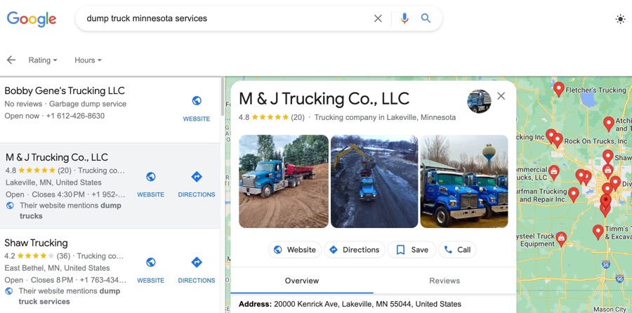 dump truck google my business