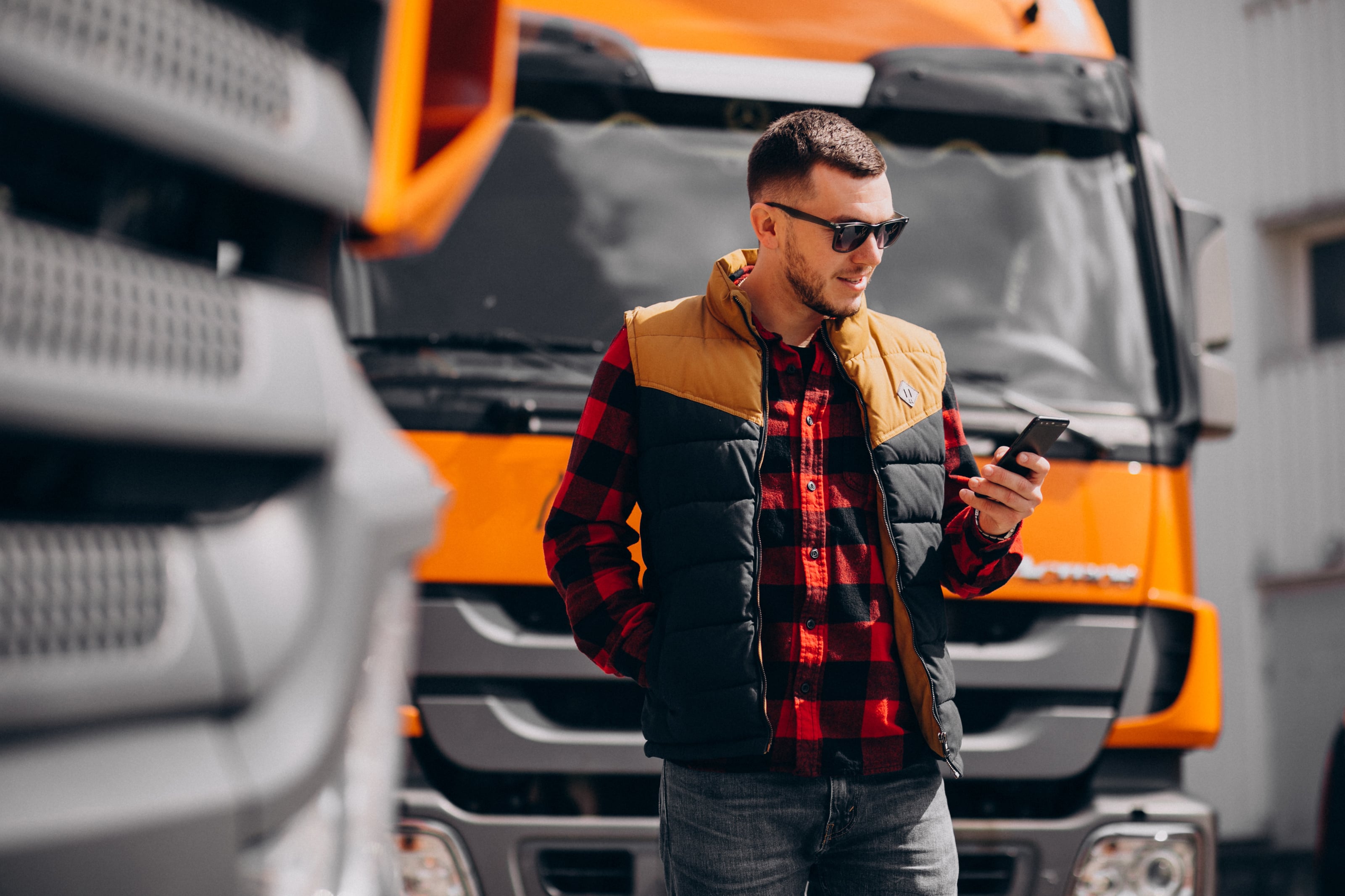 Trucker with phone