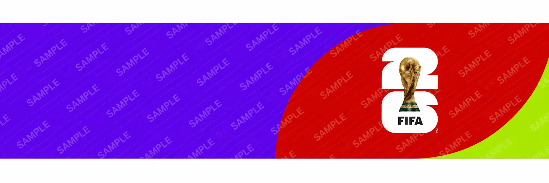 A vibrant FIFA World Cup 2026-themed banner featuring a bold purple-to-red abstract background with the official-style World Cup trophy graphic on the right side. A transparent overlay pattern and watermark effect add a protected editorial look while keeping the original visual identity intact. Ideal for articles about FIFA World Cup 2026 broadcasting and streaming information in Nigeria.