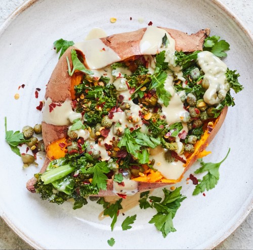 Simple Lentil & Kale Stuffed Sweet Potatoes