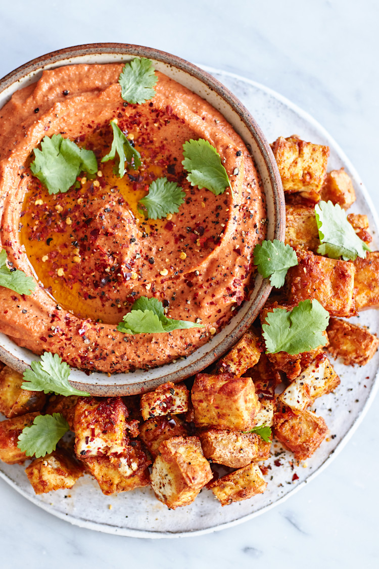 Crispy Tofu Bites With Spicy Harissa Dip