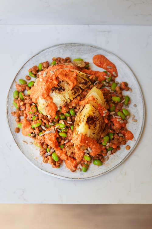 Charred Cabbage With Sunflower Seed Romesco