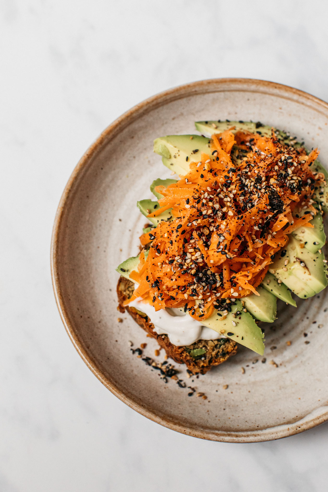 Edamame Bread With Avo, Pickled Carrots & Yoghurt Deliciously Ella