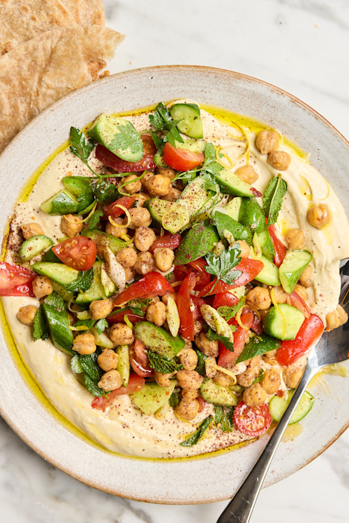 Herby Tomato & Chickpea Salad with Creamy Hummus