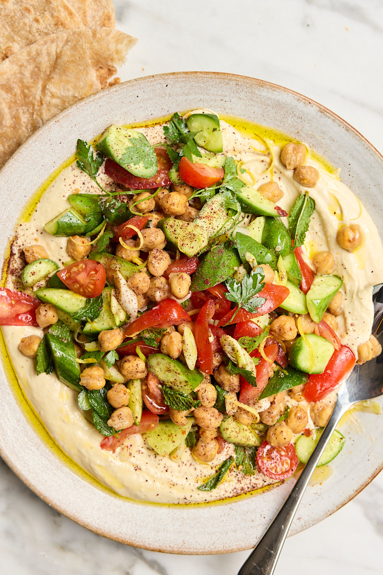 Herby Tomato & Chickpea Salad with Creamy Hummus