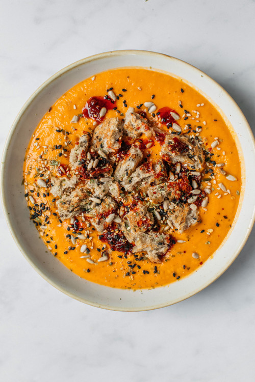 Spiced Carrot & Cannellini Soup With Croutons