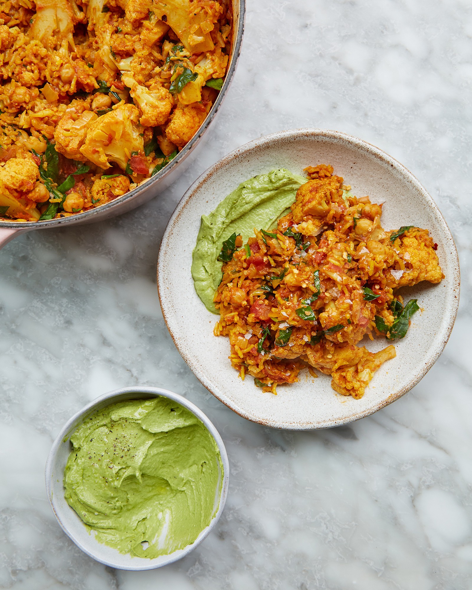 OnePan Cauliflower Curry With Coriander Cashew Pesto Deliciously Ella