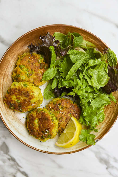 Spiced Pea, Potato & Chickpea Fritters