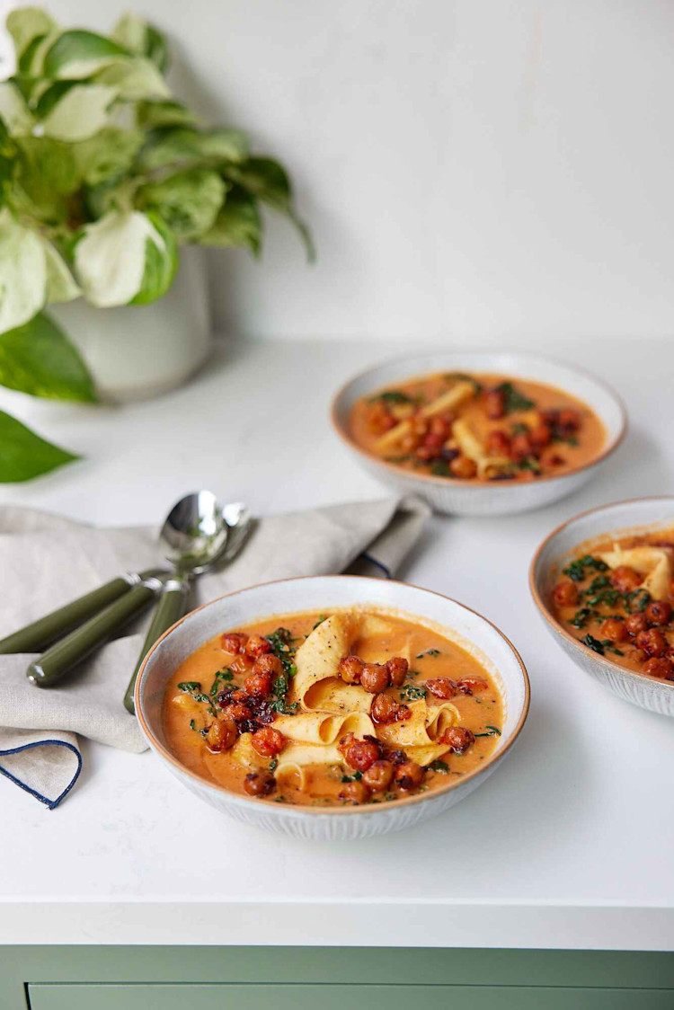 Veggie Lasagne Soup With Crispy Chickpeas