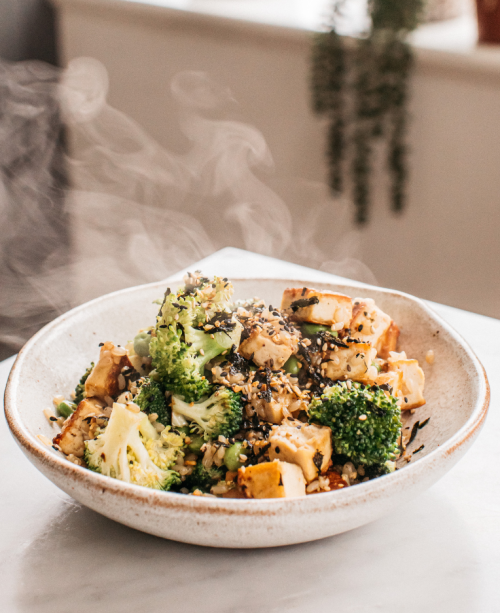 Tofu Grain Bowl With Miso Tamari Sauce 