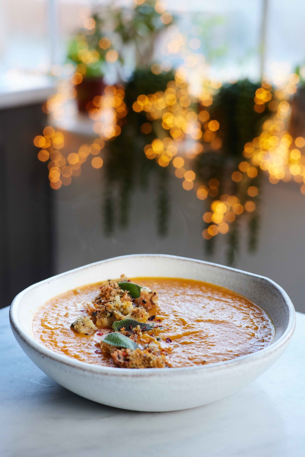 Roasted Pumpkin Soup With Cheesy Sage Croutons