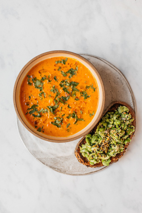 Golden Bean Stew With Pea & Edamame Toast