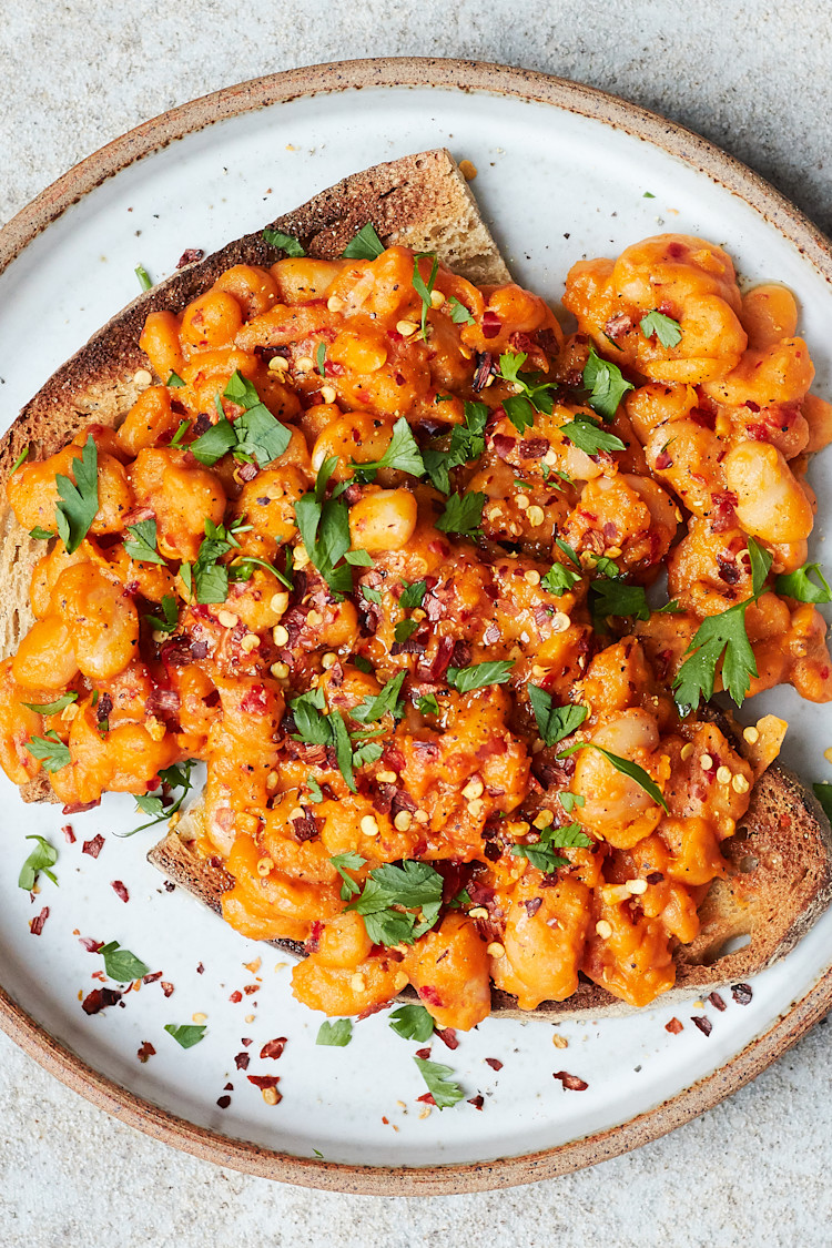 Harissa Butter Beans on Toast