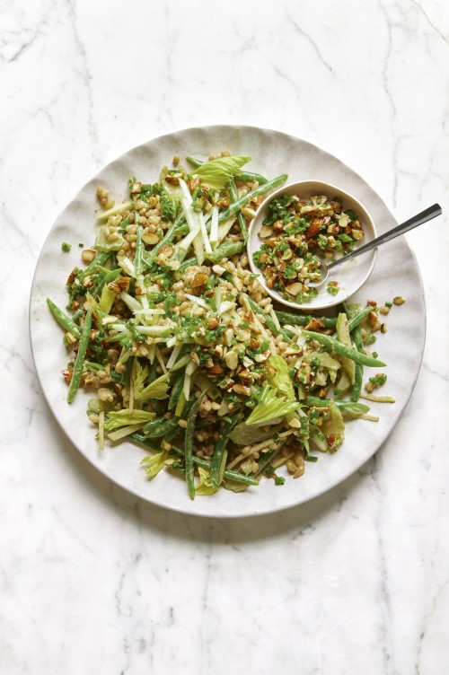 Garlicky Barley and Green Bean Salad with Herby Almonds